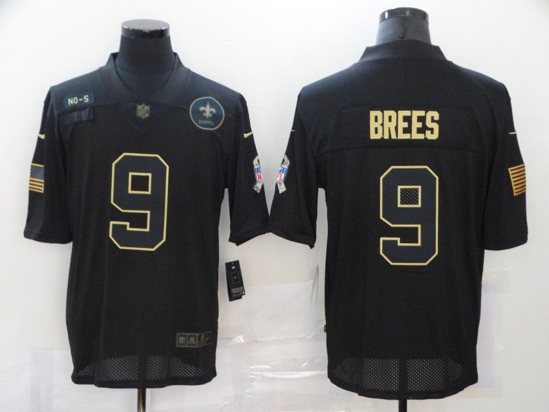 Men New Orleans Saints #9 Brees Black gold lettering 2020 Nike NFL Jersey